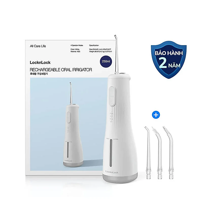 Máy Tăm Nước LocknLock Rechargeable Oral Irrigator 3.7V, 8W, 250Ml - Màu Trắng - ENR154WHT