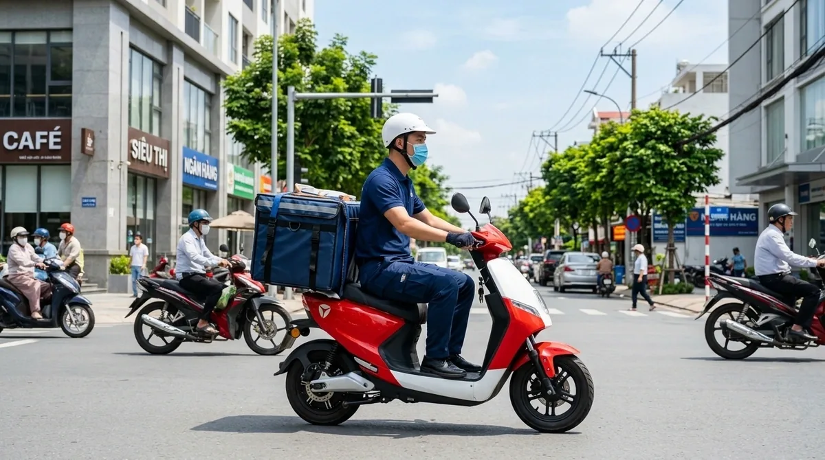 Đội ngũ shipper giao hàng hoả tốc chuyên nghiệp bằng xe điện chuẩn hoá